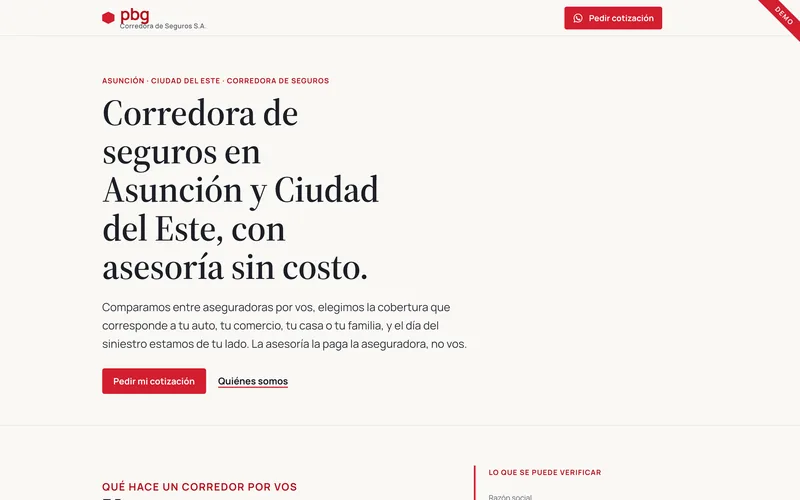 PBG Corredora de Seguros demo